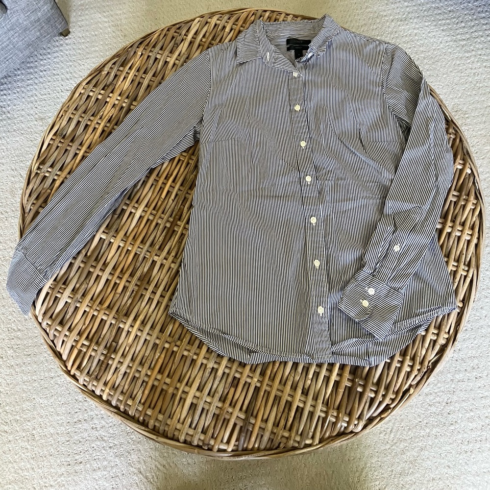 J-Crew vertical black and white striped button down, size 0